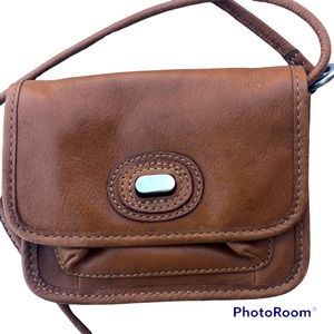 Mini Fossil brown leather crossbody